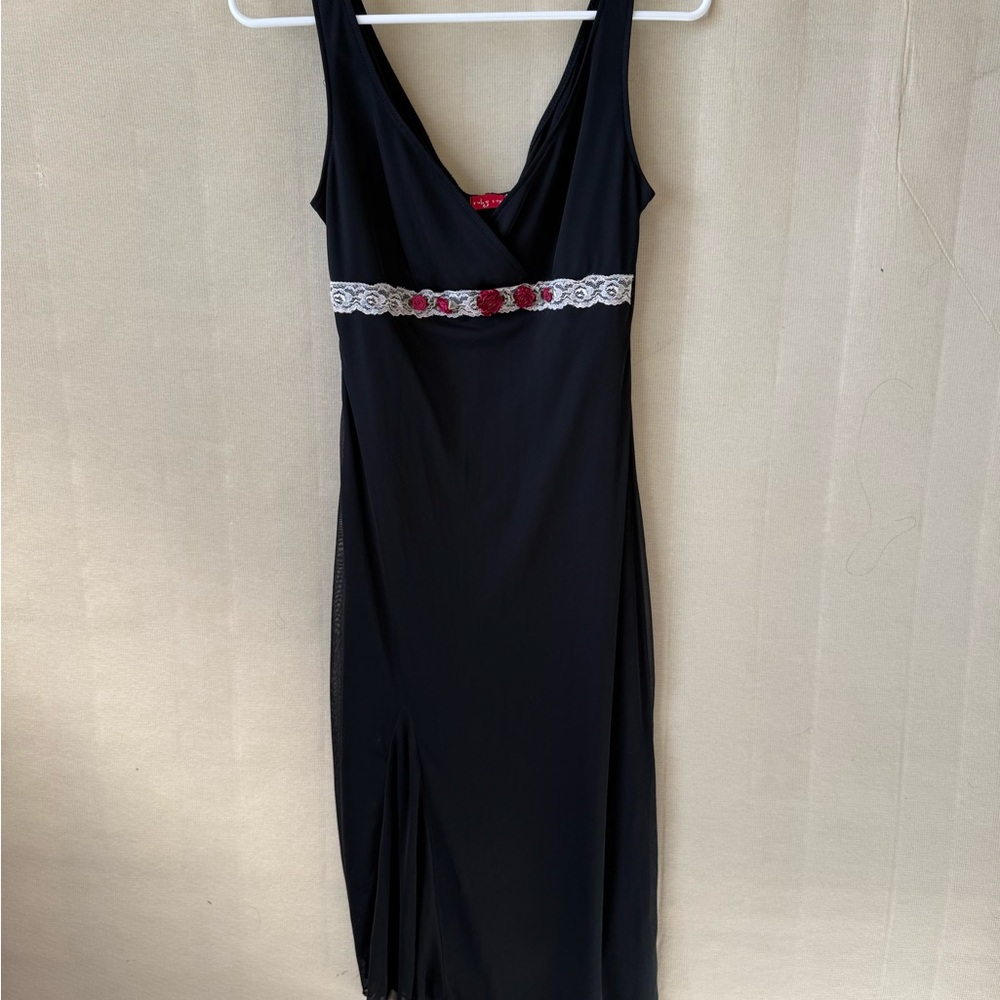 Ruby Rox Black Midi Dress with Floral Accent